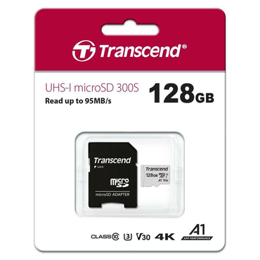 Карта памяти microSDXC [класс 10/UHS-I] 128 GB Transcend 300S +SD адаптер (95/45 Mb/s) (TS128GUSD300S-A)